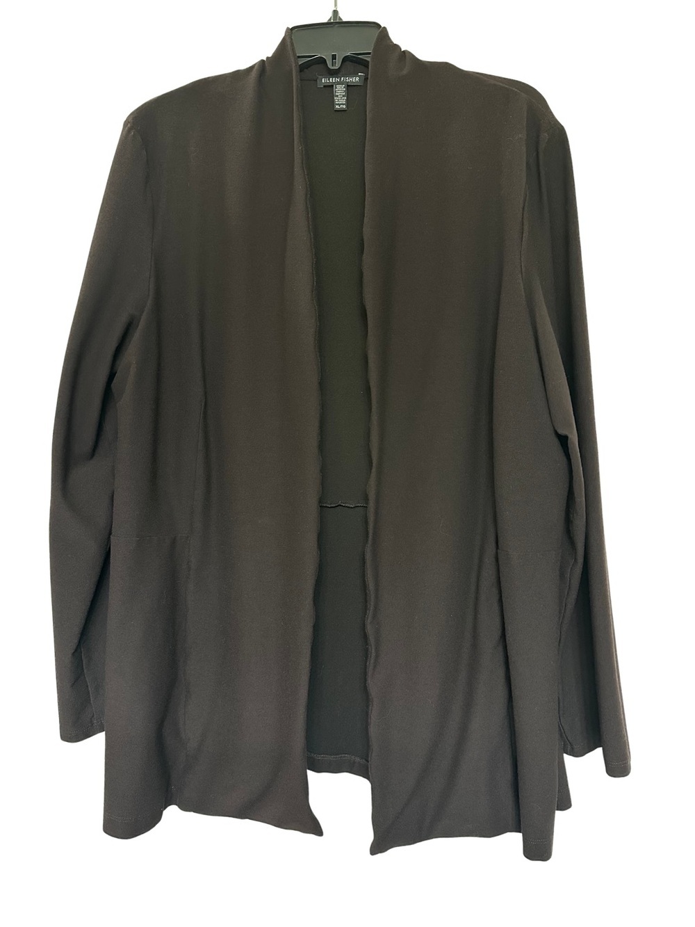 Eileen Fisher Dark Brown Stretch Crepe Open Jacket XL Long Sleeve Minimalist